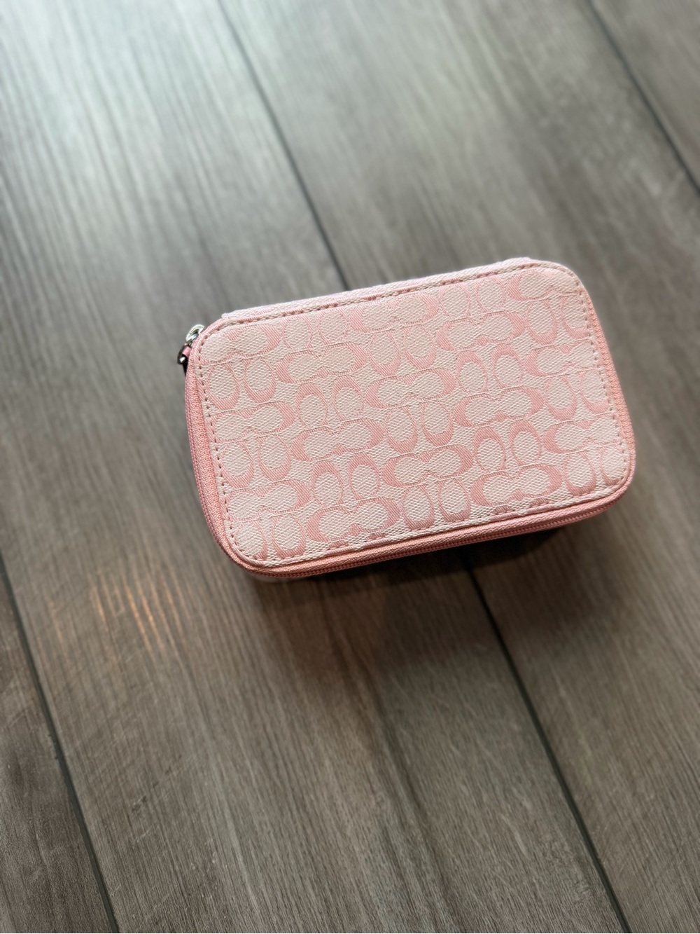 Coach Vintage Pink Signature Jewelry Zip Case Y2K